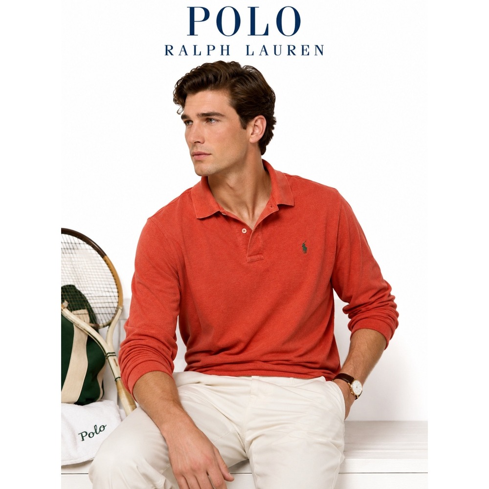 Polo Ralph Lauren XXL Orange Long Sleeve Polo Shirt Cotton Classic Logo